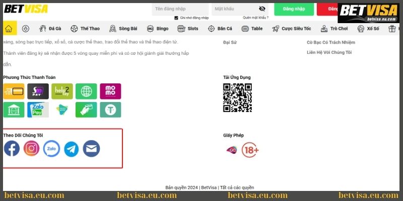 Liên hệ 3 Liên hệ qua nền tảng mạng xã hội của Betvisa