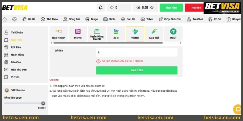 Nạp tiền Betvisa - Hướng dẫn giao dịch nhanh và hiệu quả 1 Hướng dẫn nạp tiền Betvisa nhanh và hiệu quả